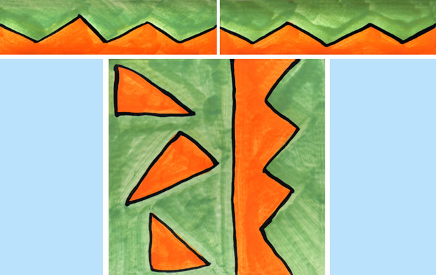 Bordüre mit passender Fliese Zacken grün orange 116
